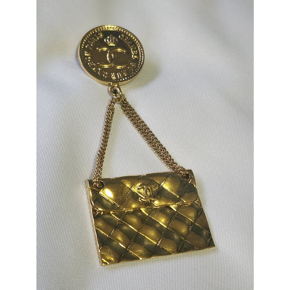 US Based Authentic Vintage CHANEL Hanging Double Flap Purse Brooch Pin wGift Bag